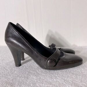 Nine West Brown Leather Heels Pumps W Mary Jane Style Strap 8
